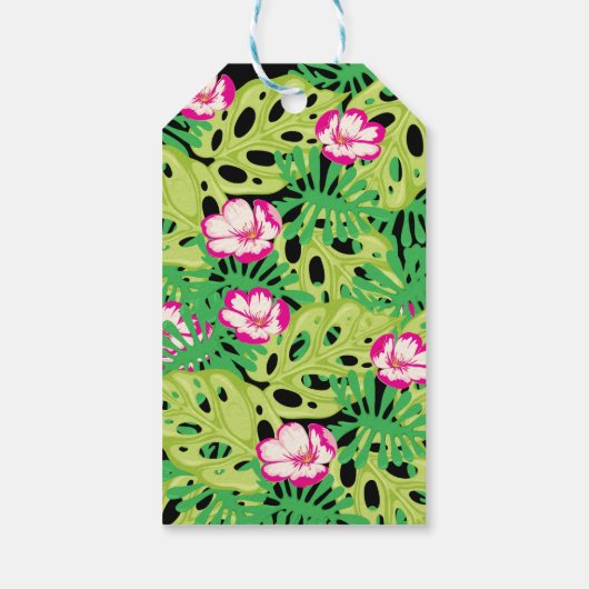 HOT PINK FLAMINGO Tropical Blätter Party Geschenk Geschenkanhänger (Rückseite)