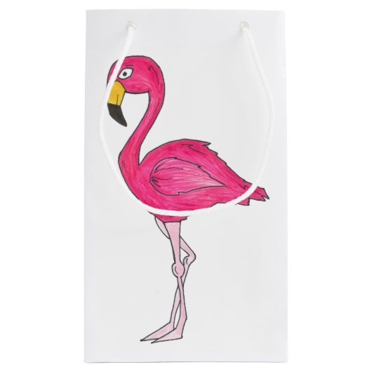 Hot Pink Flamingo Tropical Island Bird Beach Kleine Geschenktüte (Rückseite)