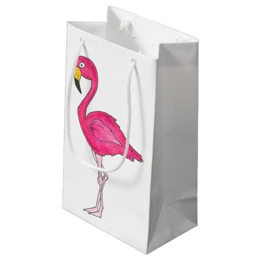 Hot Pink Flamingo Tropical Island Bird Beach Kleine Geschenktüte (Rückseite Schrägansicht)