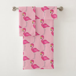 Hot Pink Flamingo Tropical Island Bird Flamingoos Badhandtuch Set