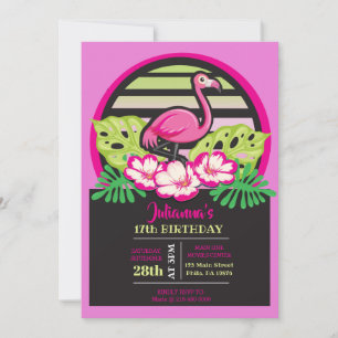 HOT PINK FLAMINGO Tropischer Geburtstag Einladung