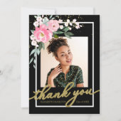 Hot Pink Floral Abschluss Foto Vielen Dank Dankeskarte (Vorderseite)