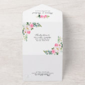 Hot Pink Floral Auf Schwarz Elegante Hochzeit All In One Einladung (Außenbereich)