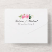 Hot Pink Floral Auf Schwarz Elegante Hochzeit All In One Einladung (Rückseite)