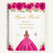 Hot Pink Floral Blonde Hair Princess Gästebuch Notizblock (Vorderseite)