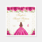 Hot Pink Floral Brown Haar Princess 16 . Geburtsta Serviette (Vorderseite)