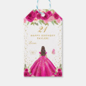 Hot Pink Floral Brünett Hair Girl Happy Birthday Geschenkanhänger (Vorderseite)