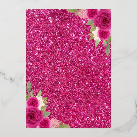 Hot Pink Floral Butterfly Black Quinceanera Gold Folieneinladung (Rückseite)