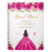 Hot Pink Floral Dark Skin Princess Gästebuch Notizblock (Vorderseite)