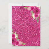 Hot Pink Floral Dress Butterfly Gold Quinceanera Einladung (Rückseite)