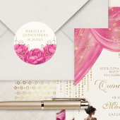 Hot Pink Floral Elegante Quinceanera Runder Aufkleber