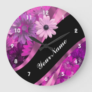 Hot pink floral große wanduhr