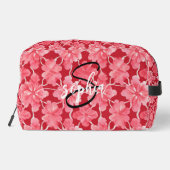 Hot Pink Floral Monogram Name Script Toiletry Bag Waschbeutel (Rückseite)