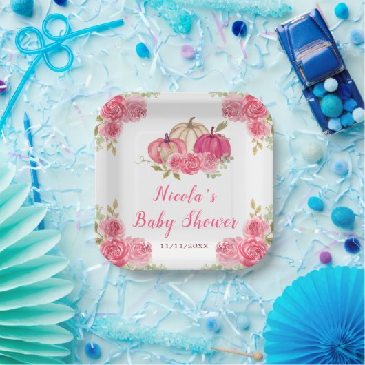 Hot Pink Floral Pumpkins Baby Dusche Pappteller (Party)