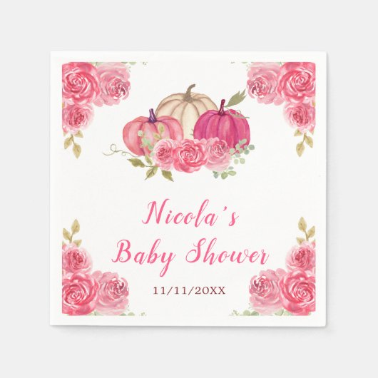 Hot Pink Floral Pumpkins Baby Dusche Serviette (Vorderseite)