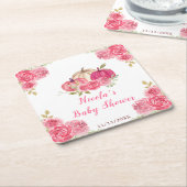 Hot Pink Floral Pumpkins Baby Shower Rechteckiger Pappuntersetzer (angewinkelt)