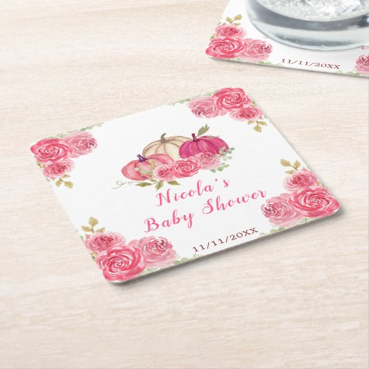 Hot Pink Floral Pumpkins Baby Shower Rechteckiger Pappuntersetzer (angewinkelt)