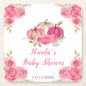 Hot Pink Floral Pumpkins Baby Shower Rechteckiger Pappuntersetzer (Vorderseite)