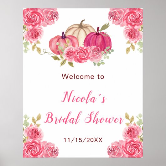 Hot PInk Floral Pumpkins Brautparty Poster (Vorne)