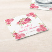 Hot Pink Floral Pumpkins Brautparty Rechteckiger Pappuntersetzer (angewinkelt)