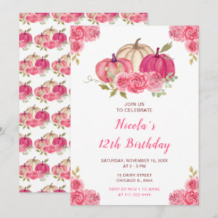 Hot Pink Floral Pumpkins Geburtstag Einladung