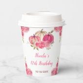 Hot Pink Floral Pumpkins Geburtstag Pappbecher (Rückseite)