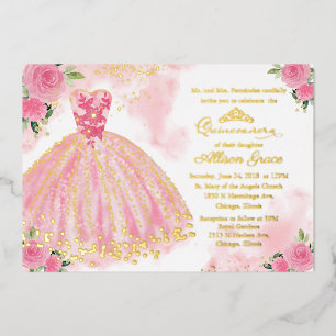 Hot Pink Floral Quinceanera Folieneinladung