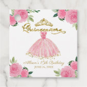 Hot Pink Floral Quinceanera Geschenkanhänger (Vorderseite)