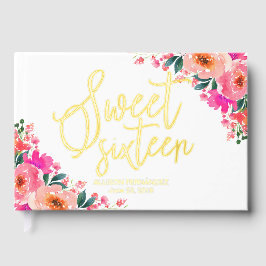 Hot Pink Floral Sweet 16 Gästebuch