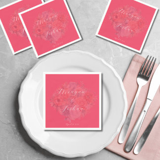 Hot Pink Floral Wedding Napkins Serviette