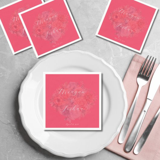 Hot Pink Floral Wedding Napkins Serviette