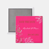 Hot Pink Floral Wedding Save the Date Magnet (Vorderseite/Rückseite)