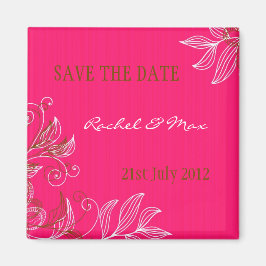 Hot Pink Floral Wedding Save the Date Magnet