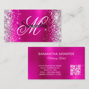 Hot-Pink-Foil und QR-Glitzer-Monogramm Visitenkarte