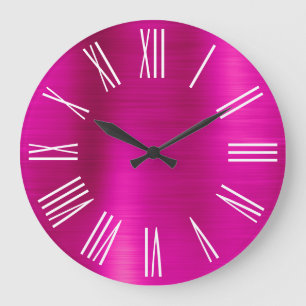 Hot Pink Foil White Roman Numerals Große Wanduhr