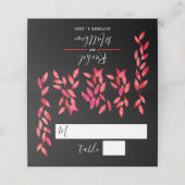 Hot Pink Foliage auf Schwarzer Hochzeit Platzkarte (Außenseite Aufgefaltet)