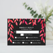 Hot Pink Foliage auf Schwarzer Hochzeit RSVP Karte (Stehend Vorderseite)
