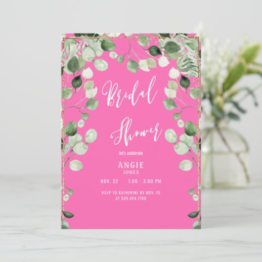 Hot Pink Foliage Brautparty Einladung (Stehend Vorderseite)