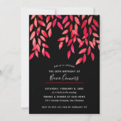 Hot Pink Foliage Schwarzer Geburtstag Einladungen (Vorderseite)