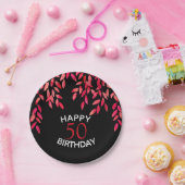 Hot Pink Folies auf Black Birthday Party Pappteller (Party)