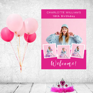 Hot-Pink-Foto-Collage Geburtstagsfeier willkommen Poster