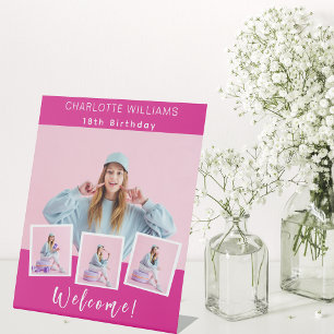 Hot-Pink-Foto-Collage Geburtstagsfeier willkommen Sockelschild