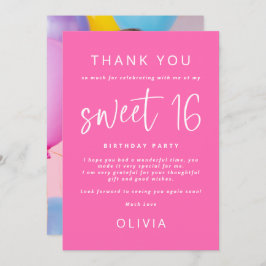 Hot Pink Foto Sweet 16 Geburtstagsparty Danke Karte