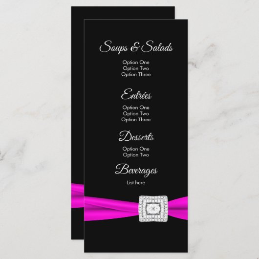 Hot Pink Fuchsia Black Diamond Menü Karten (Vorne/Hinten)