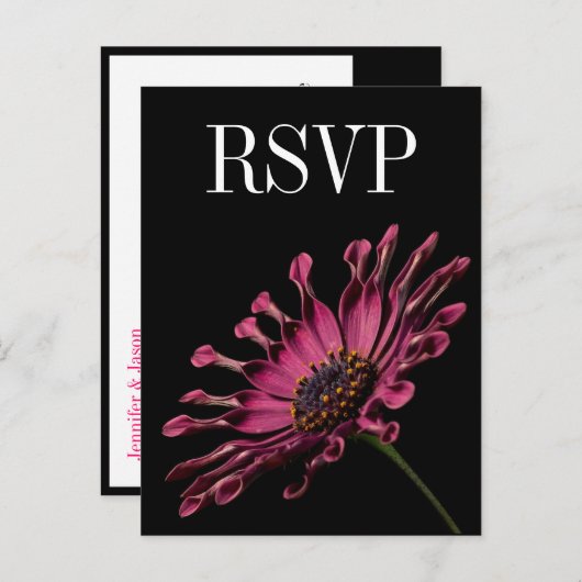 Hot Pink Fuchsia Daisy Wedding RSVP Postkarte (Vorne/Hinten)
