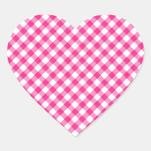 Hot Pink Fuchsia Gingham Checkend Muster Herz-Aufkleber (Vorderseite)