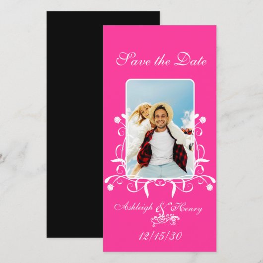 Hot Pink Fuchsia Save the Date Ihr Foto (Vorne/Hinten)