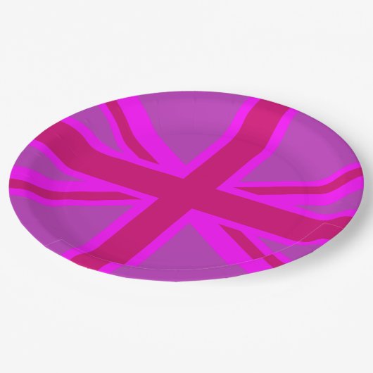 Hot Pink Fuchsia Union Jack Decor Pappteller (Schrägansicht)