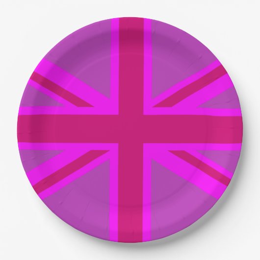 Hot Pink Fuchsia Union Jack Decor Pappteller (Vorderseite)