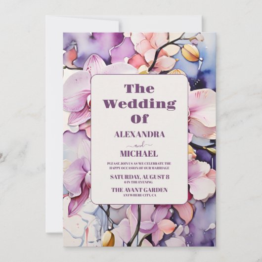 Hot Pink Fuchsia Wasserfarben Orchideen Hochzeit Einladung (Vorderseite)